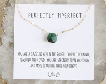 Raw emerald necklace, delicate rough birthstone necklace, meaningful jewelry gift for her, may birthstone, graduation gift for her, Otis B