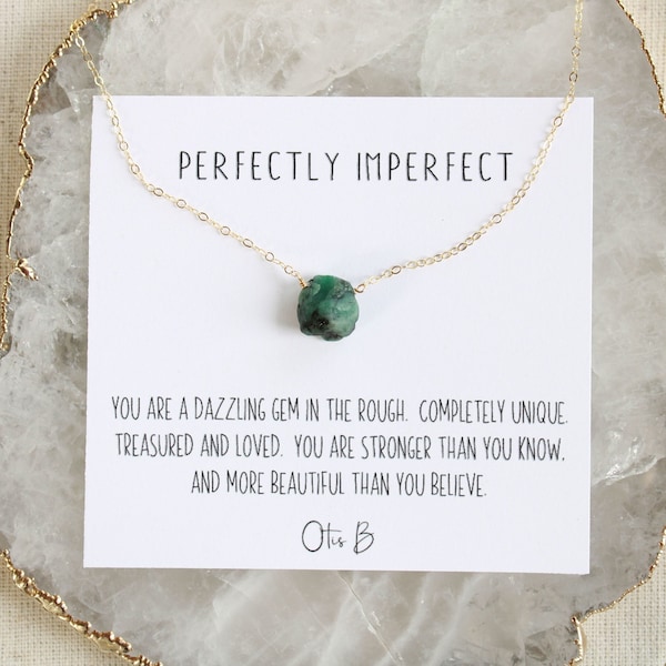 Raw emerald necklace, delicate rough birthstone necklace, meaningful jewelry gift for her, may birthstone, graduation gift for her, Otis B