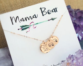 Mama bear necklace, First mothers day gift for mom, pregnancy gift, mom and baby necklace, bear and cubs charm necklace, gift for wife