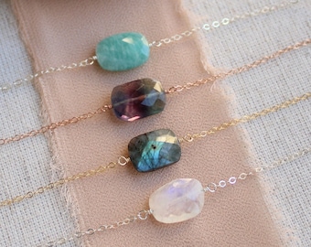 Custom stone layering necklace, labradorite necklace, fluorite jewelry, geometric gemstone necklaces for women, healing crystal jewelry