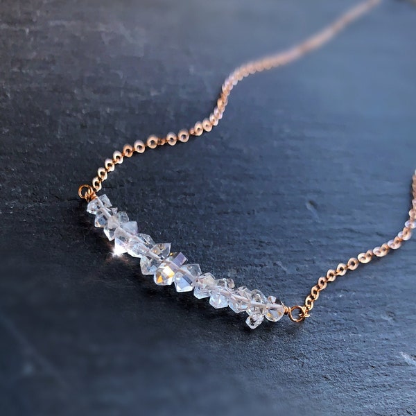 Herkimer Diamond necklace, crystal bar necklace, April birthstone necklace, raw crystal necklace, dainty crystal necklace, raw diamond