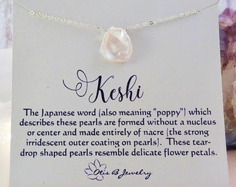 June birthstone, Keshi pearl layering necklace with card, bridesmaid gift, pearl wedding jewelry,