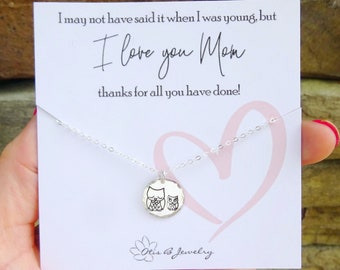 Inspirational jewelry gift for mom, jewelry for mom, owl necklace for mom, mom and baby necklace, hand stamped mothers necklace, otis B