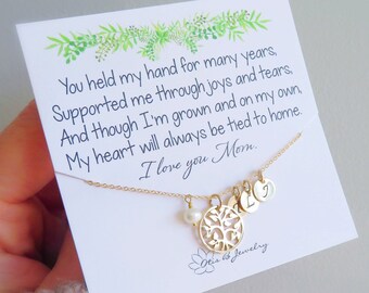 Personalized Mothers necklace, family tree jewelry, dainty gold initial charm necklace, 925 silver, 14k GF, custom jewelry gift for mom