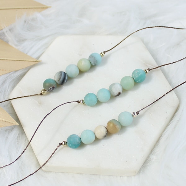 Natural Amazonite necklace, stones for healing, beaded amazonite jewelry, unisex cord necklaces, Virgo jewelry, emotional balance, Otis B