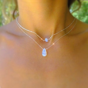 Moonstone necklace, layered necklace set, multi strand, moonstone teardrop pendant, June birthstone, delicate rainbow moon stone necklace
