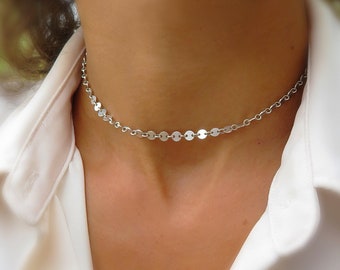 Kleine munt choker, munt ketting choker, waterdicht, aanslagbestendig sterling zilver 14k goud gevulde sprankelende kettingen voor gelaagdheid, verstelbaar