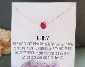 Minimalist Ruby necklace, genuine ruby jewelry, dainty silk cord necklace, july birthstone necklace, dainty ruby necklace, real rubies