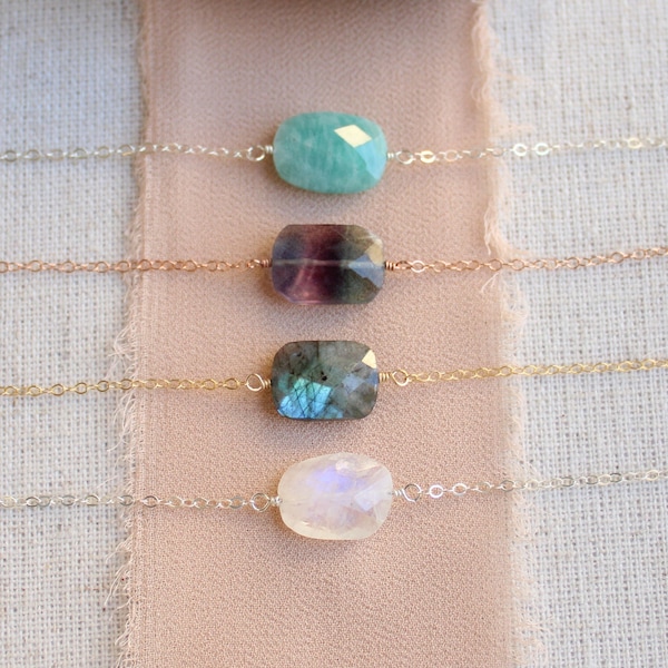 Gemstone layering necklace, delicate necklace for women, birthday gift for her, bridesmaid gift, everyday custom gemstone necklace