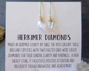 Boucles d'oreilles Herkimer, pierre de naissance d'avril, boucles d'oreilles de demoiselle d'honneur, boucles d'oreilles diamant herkimer, bijoux de mariage, cadeau bijoux bélier pour elle