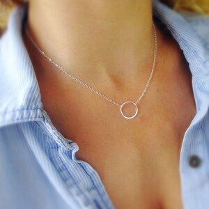 Open circle necklace, karma necklace, minimal necklace, eternity necklace, layering necklace, everyday necklace, silver circle necklace image 2