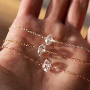 Tiny Herkimer diamond necklace, minimal crystal layering necklaces for women, bridesmaid gift, april birthstone, aries jewelry, wedding gift image 2