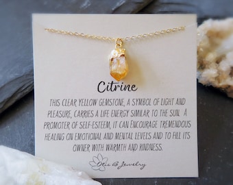 Raw citrine necklace, Raw gem necklace, dainty raw crystal necklace, November birthstone, boho necklace, rough cut gemstone necklace,