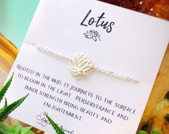 Lotus Waterlily charm bracelet, adjustable sterling silver chain bracelet, july birth flower, inspirational jewelry gift for her, Otis B