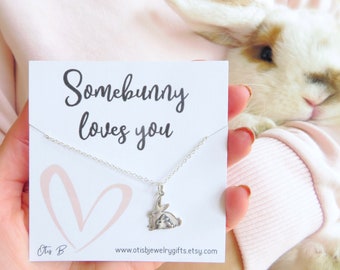 Bunny necklace, bunny mom gift, gift for rabbit lover, bunny charm necklace, Easter gift for her, sterling silver bunny necklace for women