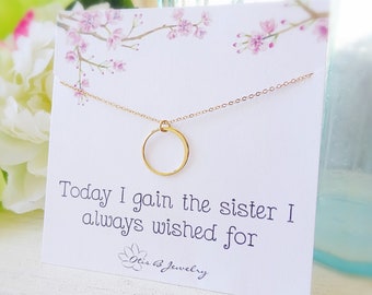 Sister in law gift from bride, eternity necklace on message card for new sister, wedding gift for bride from sister in law, meaningful gift