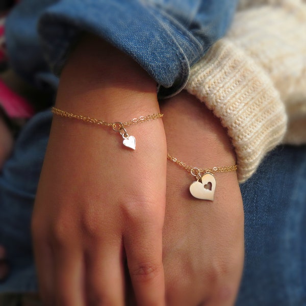 Mommy and me jewelry, kindergarten graduation gift, matching set of two heart charm bracelets for mother daughter, gift for girls,925 silver