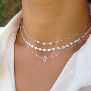 Layered Herkimer diamond necklace, Layering necklaces, silver layering necklace set, layered choker set, layering chains, herkimer necklace