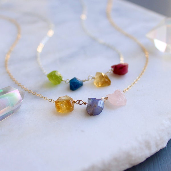 Raw birthstone necklace, custom gemstone necklace for mom, mothers day gift, family birthstone necklace, rough cut gem necklace, Otis B