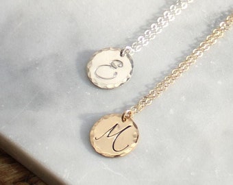 Initial Necklace, letter charm necklace, Dainty coin monogram necklace, personalized jewelry gift for her, letter necklaces for women