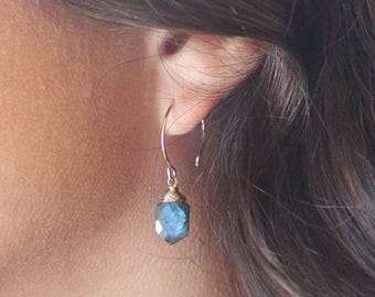 Labradorite gemstone Earrings: Sterling Silver or gold filled Hoops