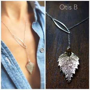 Real leaf necklace, silver y necklace, birch leaf necklace, long silver leaf necklace, fall jewelry, fall wedding jewelry, leaf pendant