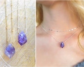 Amethyst necklace, raw amethyst necklace, amethyst raw stone necklace, rough amethyst, layering necklace, rough gemstone jewelry