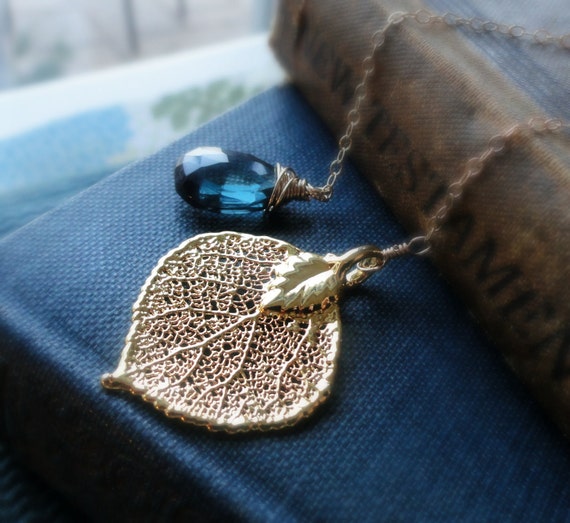 Aspen Leaf Necklace Custom Stone Necklace Lariat Necklace Gold