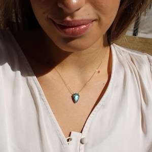 Labradorite layering necklace, dainty gemstone pendant necklace, labradorite necklace, sterling silver, paperclip chain, gemstone jewelry