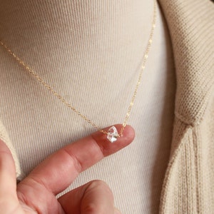 Tiny Herkimer diamond necklace, minimal crystal layering necklaces for women, bridesmaid gift, april birthstone, aries jewelry, wedding gift image 5