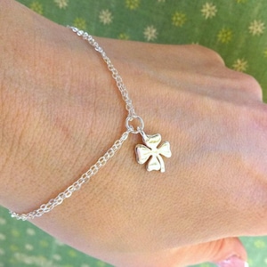 Lucky charm bracelet, Shamrock, four leaf clover bracelet, Good luck, Sterling silver, Bridesmaid gifts, graduation gift, adjustable