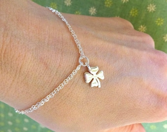 Sterling Silver Shamrock Bracelet: Lucky Four Leaf Clover Charm