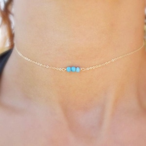 Zierliche Edelstein Choker Halskette, Minimal Türkis Choker, Perlen Choker, zarte Choker Halskette, Edelstein Perlen Choker, Geburtsstein Choker Halskette
