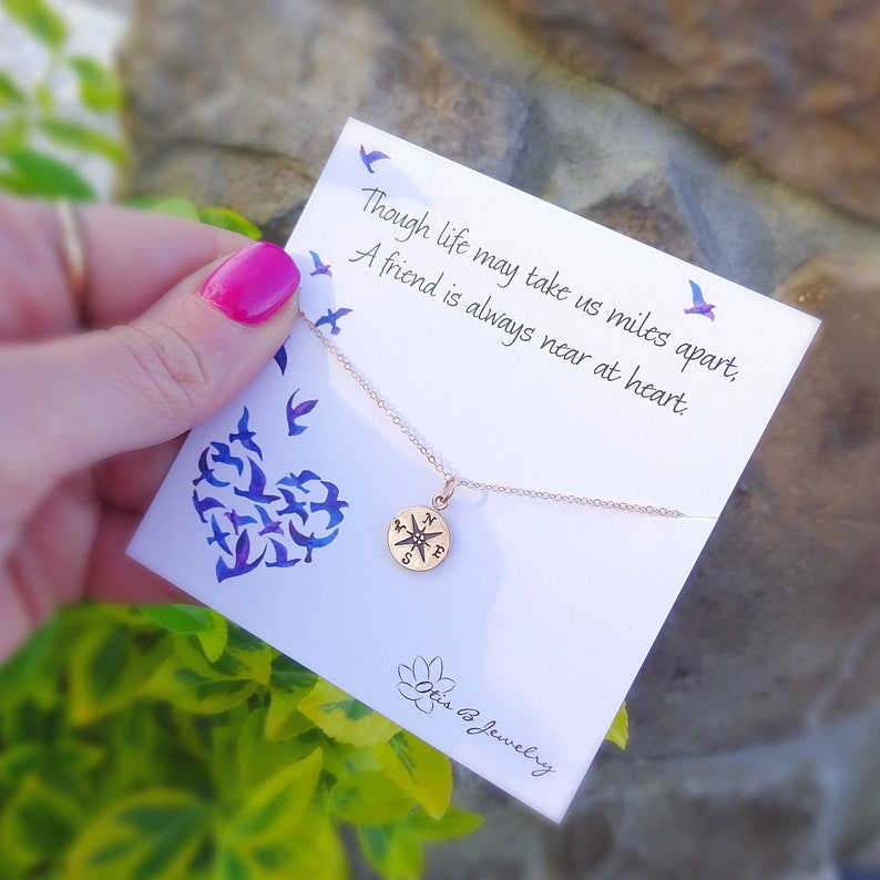 Simple compass pendant charm necklace, compass necklace, meaningful gift for best friends, bff gift, friendship gift, compass jewelry 