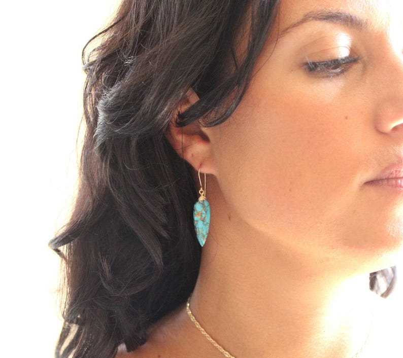 Mojave Turquoise Lariat Necklace & Earrings Set, boho jewelry gift for her, graduation gift, silver or gold image 3