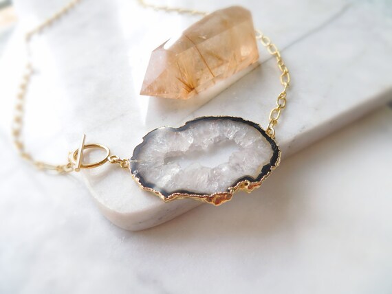 Raw Crystal Necklace Gold Toggle Necklace Crystal Choker Chunky