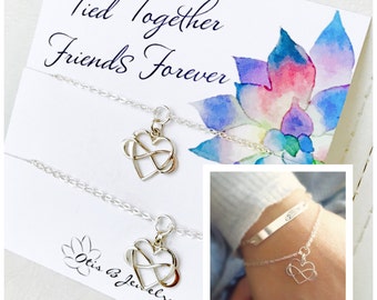Friendship Bracelet SET to share, shareable set of two infinity heart bracelet, sterling silver, adjustable bracelet set on message card