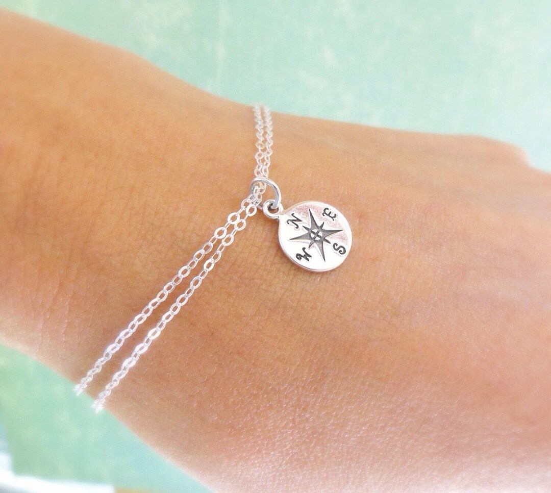 スターリングシルバーのコンパスブレスレット：調節可能なチャーム