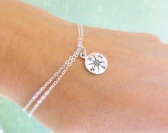 Leaving for college gift, compass bracelet, sterling silver compass bracelet, adjustable compass bracelet, compass charm bracelet, Otis B