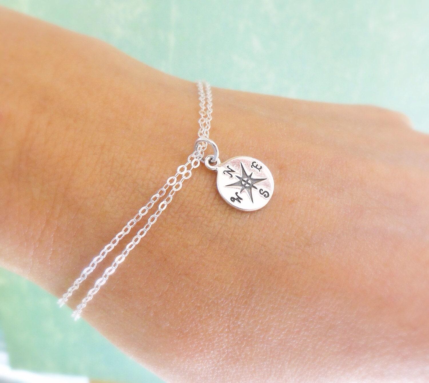 スターリングシルバーのコンパスブレスレット：調節可能なチャーム