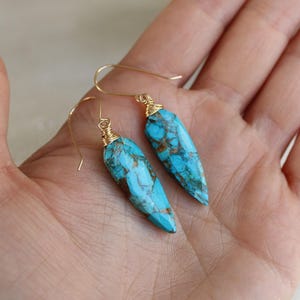 Mojave Turquoise Lariat Necklace & Earrings Set, boho jewelry gift for her, graduation gift, silver or gold image 5
