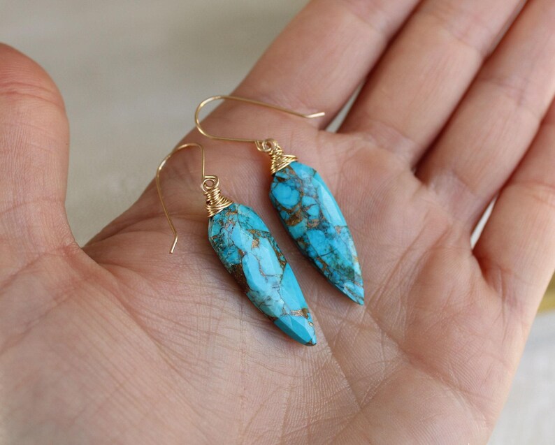 Mojave Turquoise Lariat Necklace & Earrings Set, boho jewelry gift for her, graduation gift, silver or gold image 5