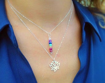 40s 『I LOVE YOU』チャーム スターリングシルバーネックレス 繊細な蓮の花のネックレス、スターリングシルバーのウォーターリリー