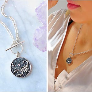 Sterling Silver Zodiac Necklace, Astrology Charm, Paperclip Chain