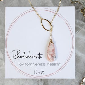 Rhodochrosit Lariat Halskette, rosa Halbedelstein Bolo Halskette, lange Boho Y Halsketten für Frauen, handgemachte Schmuck Geschenk für sie