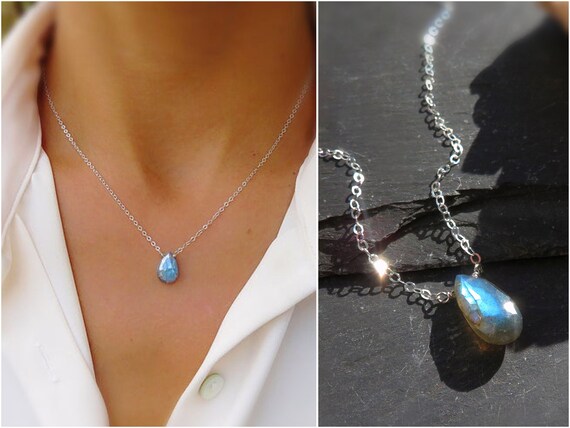 OdrillionGems/™Labradorite Gemstones Beads Choker Necklace Healing Crystals Handmade Women Jewelry Gift for her 925 Sterling Silver Jewelry in 18inch Chain