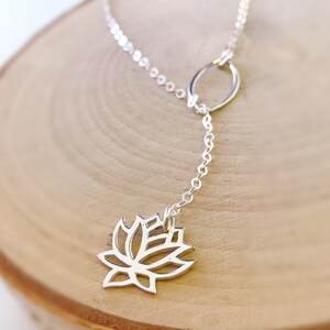 Waterlily Y necklace, long necklaces for women, blooming lotus charm necklace, gift for her, strength, survivor, symbolic jewelry, Otis B image 5