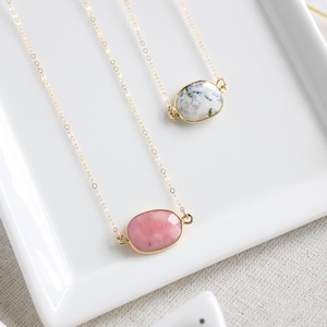 Dainty pink opal layering necklace, gold gemstone necklace, pink opal necklace, dendrite opal, october birthstone, handmade boho jewelry