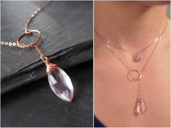 Rose Quartz Necklace, Rose Quartz Y Necklace, Rose Quartz Lariat, Pink  Quartz Crystal Drop Necklace, Silver Rose Gold, Rose Quartz Jewelry - Etsy