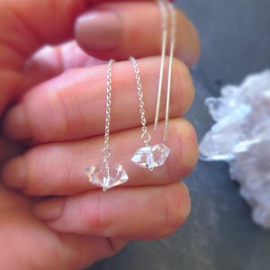 Sterling Silver Herkimer Diamond Threader Earrings, Raw Crystal Jewelry, April Birthstone image 2